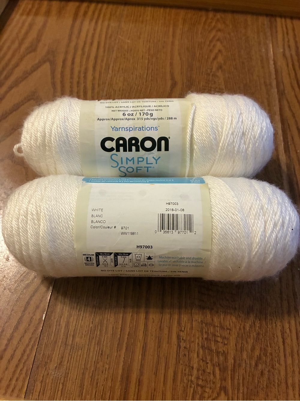 Caron Simply Soft 100% Acrylic Yarn - White 6 Oz 170g Set Of 2